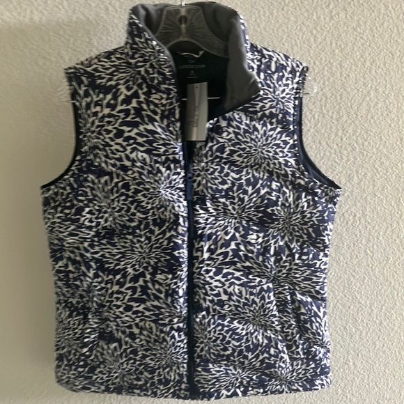 Lands' End‎ Navy & White Floral Quilted Down Puffer Vest Sz S - NWT - Picture 2 of 11